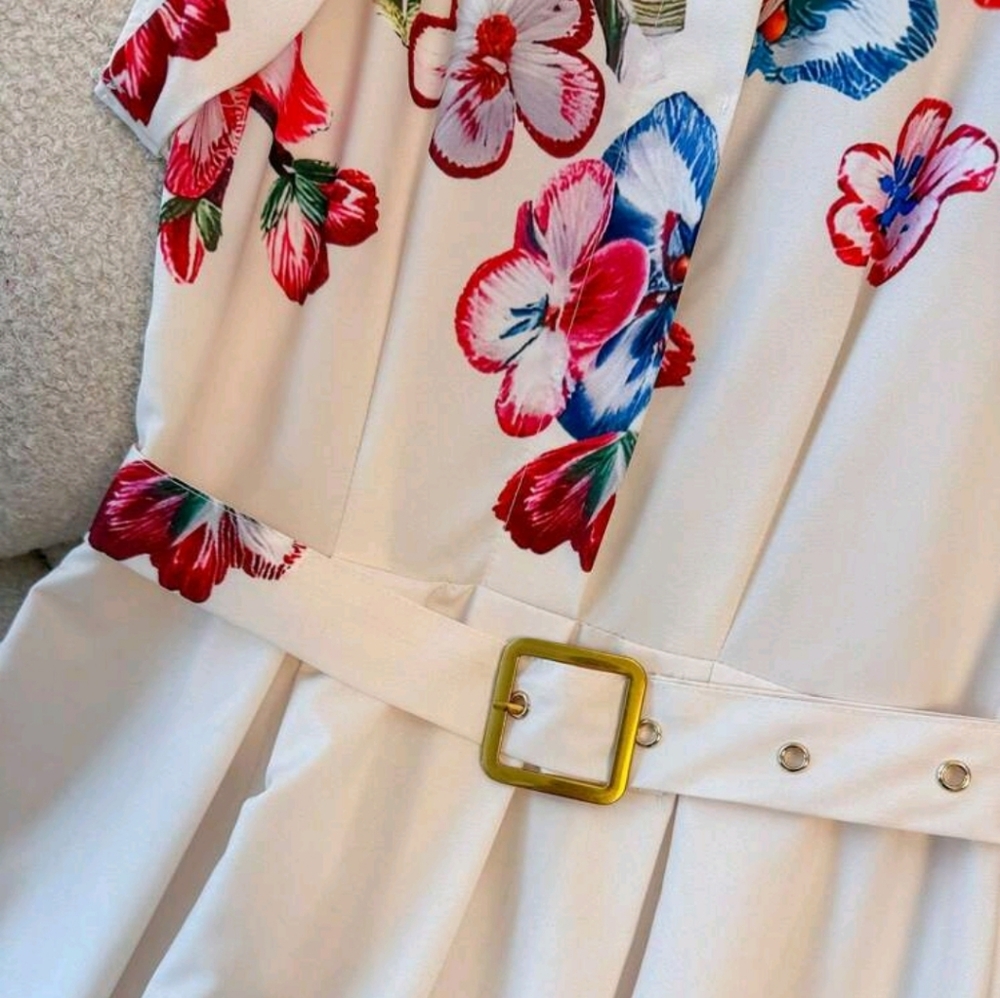Women's Elegant Floral Print Shirt Dress, Suitable For Spring/Summer Holiday - Picture 6 of 7